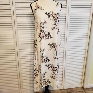 Asher Romantic Floral Sleeveless Dress with High Slit, Size Medium